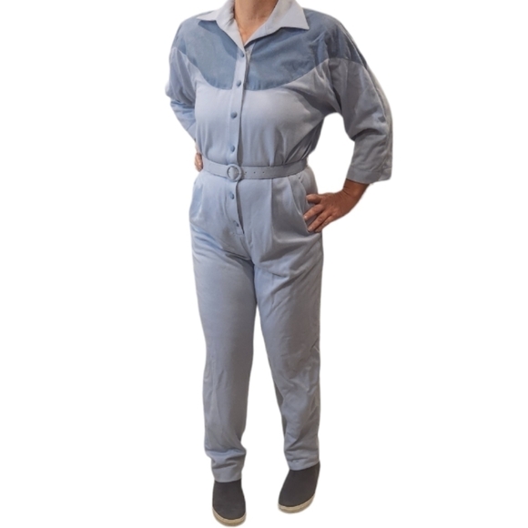 Jumpsuit by Willi of California Powder Blue Sz 8 Vintage Button Front NWT - Picture 3 of 7